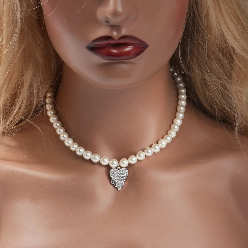 Water Drop Love Pearl Necklace Hip Hop Trend Necklace nowadaysfashion