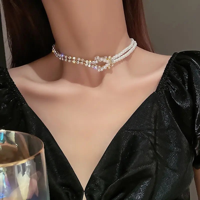 Water-wave Pearl Necklace For Women Charming Big Metal Geometric Statement Collar Necklace - Blade & Thread