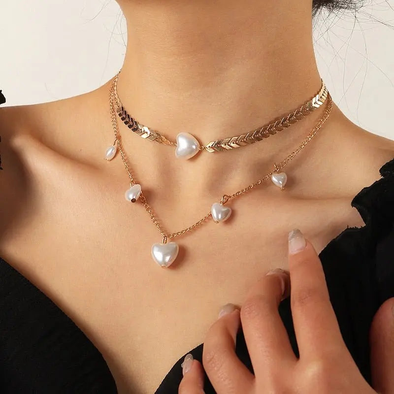 Water-wave Pearl Necklace For Women Charming Big Metal Geometric Statement Collar Necklace - Blade & Thread