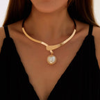 Water-wave Pearl Necklace For Women Charming Big Metal Geometric Statement Collar Necklace nowadaysfashion