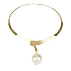 Water-wave Pearl Necklace For Women Charming Big Metal Geometric Statement Collar Necklace nowadaysfashion