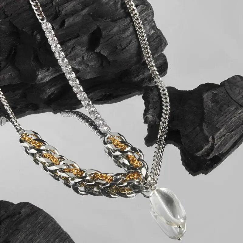Water-wave Pearl Necklace For Women Charming Big Metal Geometric Statement Collar Necklace nowadaysfashion