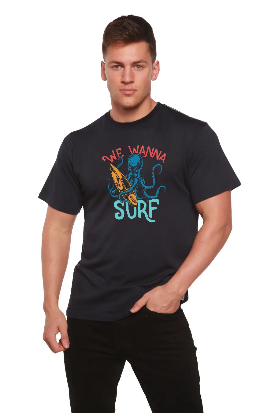 We Wanna Surf Men's Bamboo Viscose/Organic Cotton Short Sleeve Graphic T-Shirt Spun Bamboo