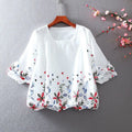 White Chiffon Blouse Short Sleeve Women Stripe Flower Print Top Loose Shirt nowadaysfashion