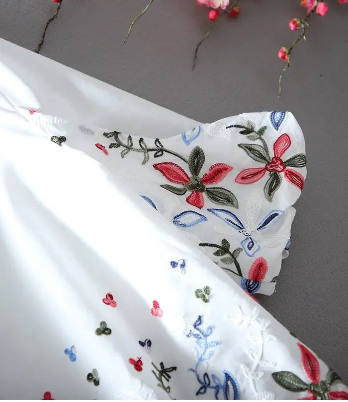 White Chiffon Blouse Short Sleeve Women Stripe Flower Print Top Loose Shirt nowadaysfashion