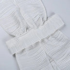 White Deep V-neck Halter Bandage 2 Pieces Sets Sleeveless Backless Suits Outfits with Shorts nowadaysfashion
