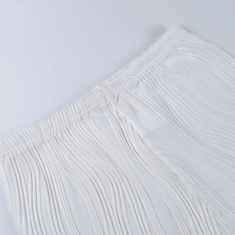 White Deep V-neck Halter Bandage 2 Pieces Sets Sleeveless Backless Suits Outfits with Shorts nowadaysfashion