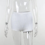 White Deep V-neck Halter Bandage 2 Pieces Sets Sleeveless Backless Suits Outfits with Shorts nowadaysfashion