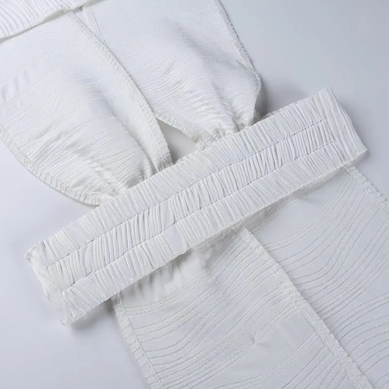 White Deep V-neck Halter Bandage 2 Pieces Sets Sleeveless Backless Suits Outfits with Shorts nowadaysfashion