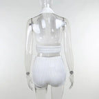 White Deep V-neck Halter Bandage 2 Pieces Sets Sleeveless Backless Suits Outfits with Shorts nowadaysfashion