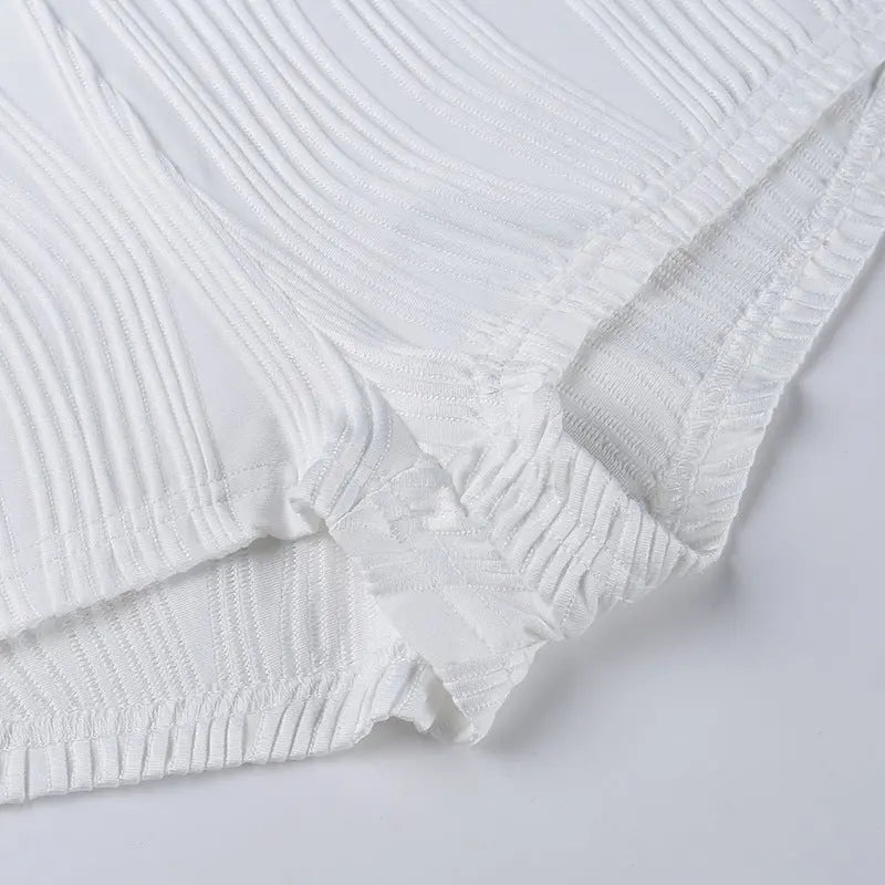 White Deep V-neck Halter Bandage 2 Pieces Sets Sleeveless Backless Suits Outfits with Shorts nowadaysfashion