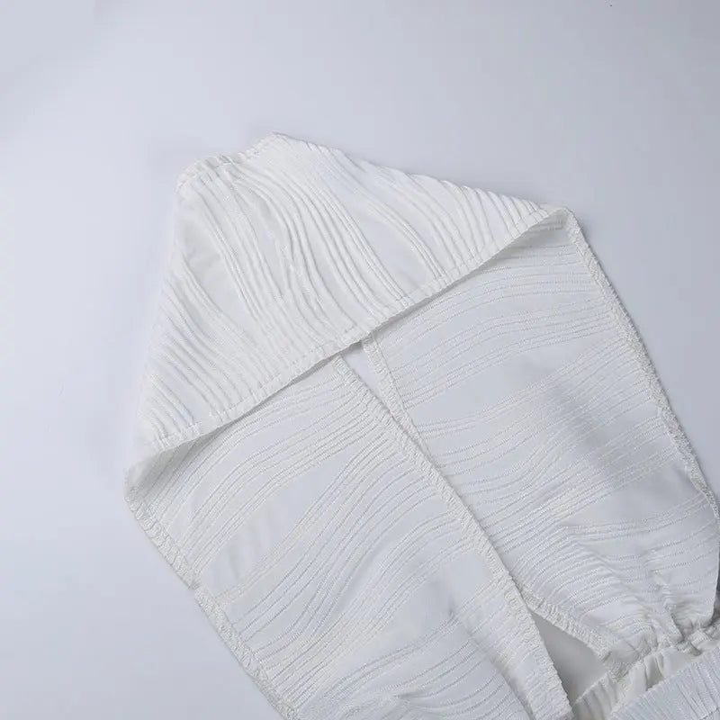 White Deep V-neck Halter Bandage 2 Pieces Sets Sleeveless Backless Suits Outfits with Shorts - Blade & Thread