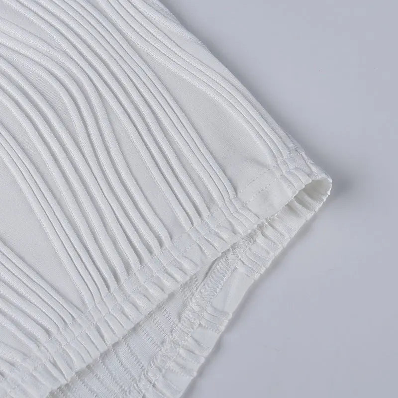 White Deep V-neck Halter Bandage 2 Pieces Sets Sleeveless Backless Suits Outfits with Shorts - Blade & Thread