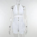 White Deep V-neck Halter Bandage 2 Pieces Sets Sleeveless Backless Suits Outfits with Shorts nowadaysfashion