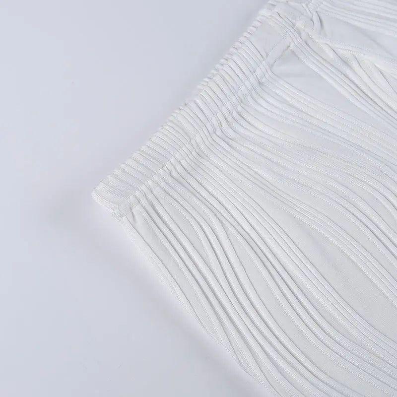 White Deep V-neck Halter Bandage 2 Pieces Sets Sleeveless Backless Suits Outfits with Shorts - Blade & Thread