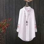 White Shirt Casual Wear Button Up Turn Down Collar Long Sleeve Cotton Blouse Embroidery nowadaysfashion