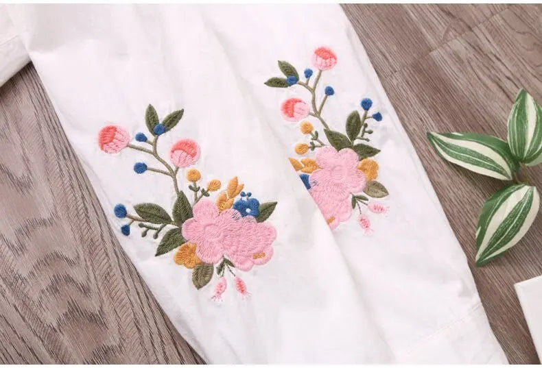 White Shirt Casual Wear Button Up Turn Down Collar Long Sleeve Cotton Blouse Embroidery nowadaysfashion