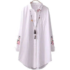 White Shirt Casual Wear Button Up Turn Down Collar Long Sleeve Cotton Blouse Embroidery nowadaysfashion