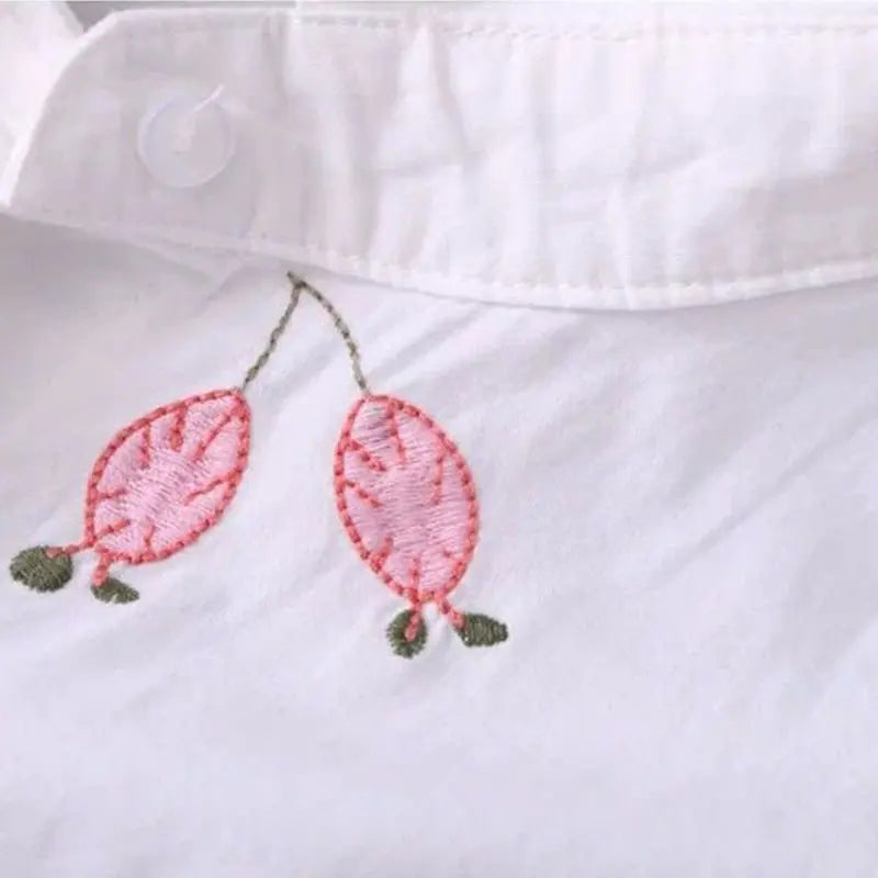 White Shirt Casual Wear Button Up Turn Down Collar Long Sleeve Cotton Blouse Embroidery nowadaysfashion