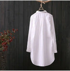 White Shirt Casual Wear Button Up Turn Down Collar Long Sleeve Cotton Blouse Embroidery nowadaysfashion