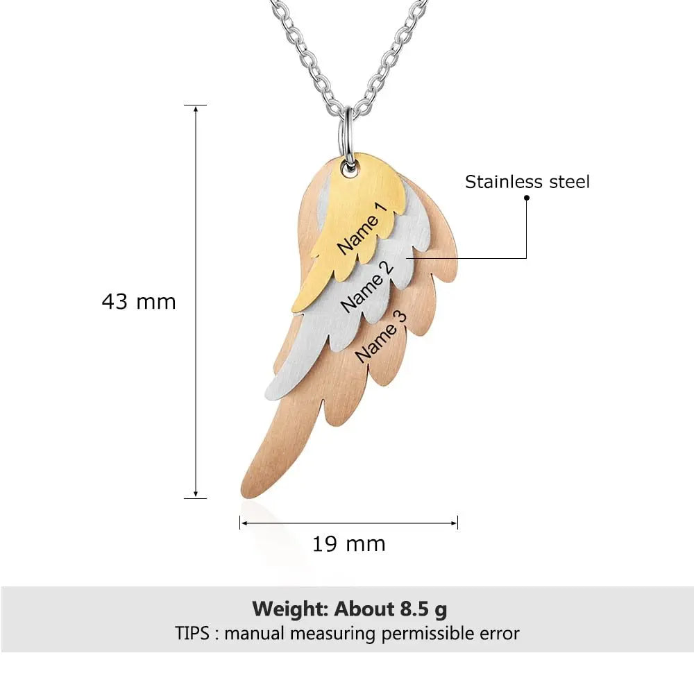 Wings Necklace with 3 Names Mixed Steel & Rose Gold & Gold Color Custom Family Necklace nowadaysfashion