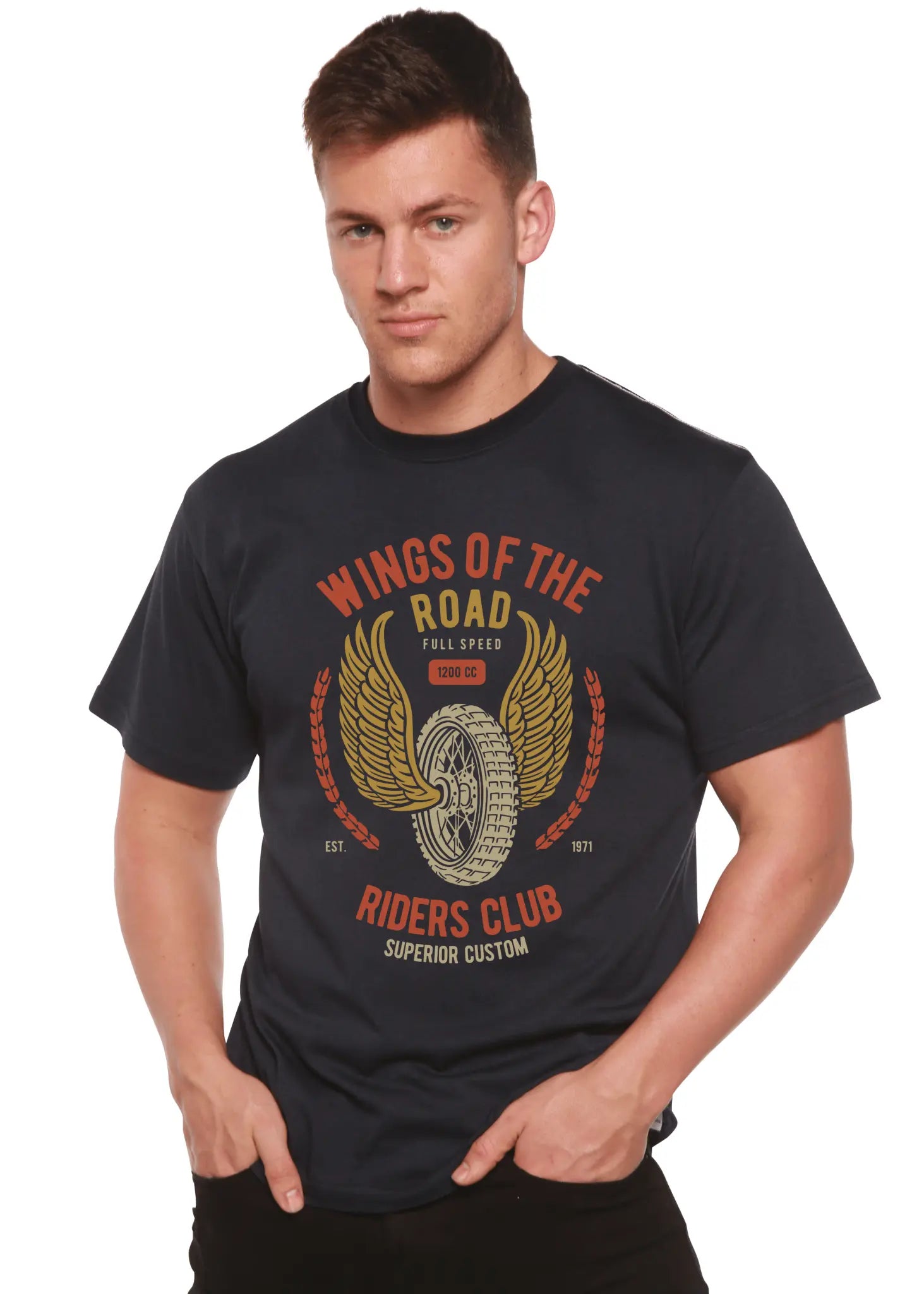 Wings Of The Road Spun Bamboo® Men's Bamboo Viscose/Organic Cotton Short Sleeve Graphic T-Shirt - Blade & Thread