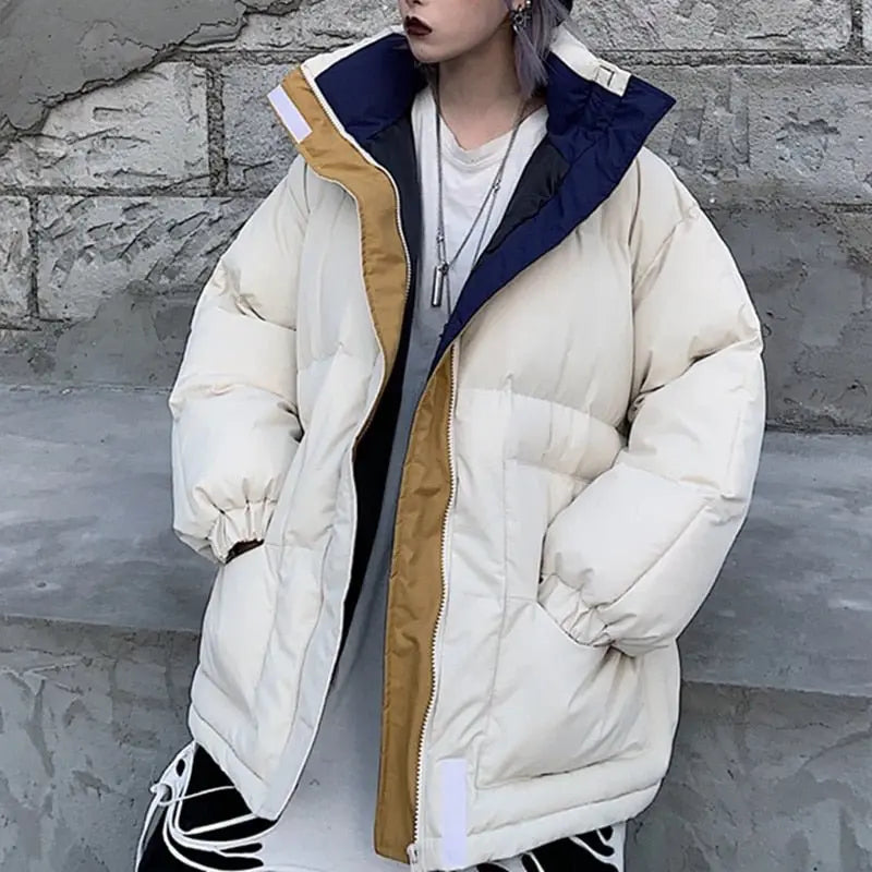Winter Jacket Female Coat Patchwork Windbreaker Women Padded Zipper Outwear Parka Thick  Streetwear nowadaysfashion