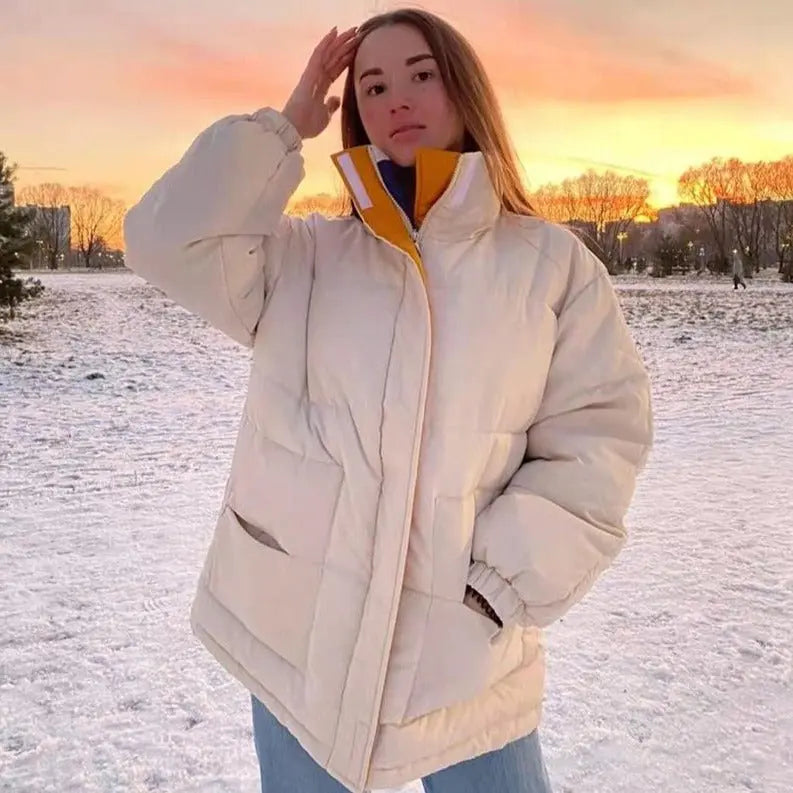 Winter Jacket Female Coat Patchwork Windbreaker Women Padded Zipper Outwear Parka Thick Streetwear - Blade & Thread