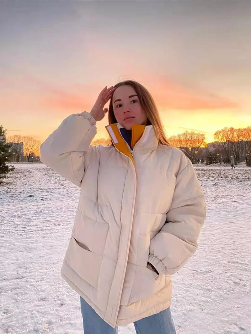 Winter Jacket Female Coat Patchwork Windbreaker Women Padded Zipper Outwear Parka Thick Streetwear - Blade & Thread