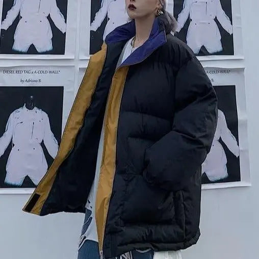 Winter Jacket Female Coat Patchwork Windbreaker Women Padded Zipper Outwear Parka Thick Streetwear - Blade & Thread