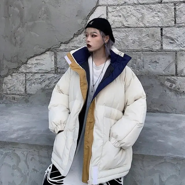 Winter Jacket Female Coat Patchwork Windbreaker Women Padded Zipper Outwear Parka Thick Streetwear - Blade & Thread