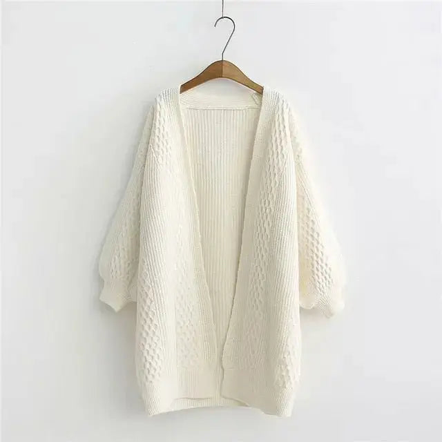 Winter lantern sleeve cardigan Long Sweater Women 2021 Lantern Sleeve Open Stitch Oversized Sweater Knit Coat nowadaysfashion