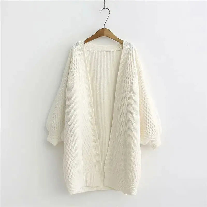 Winter lantern sleeve cardigan Long Sweater Women 2021 Lantern Sleeve Open Stitch Oversized Sweater Knit Coat nowadaysfashion