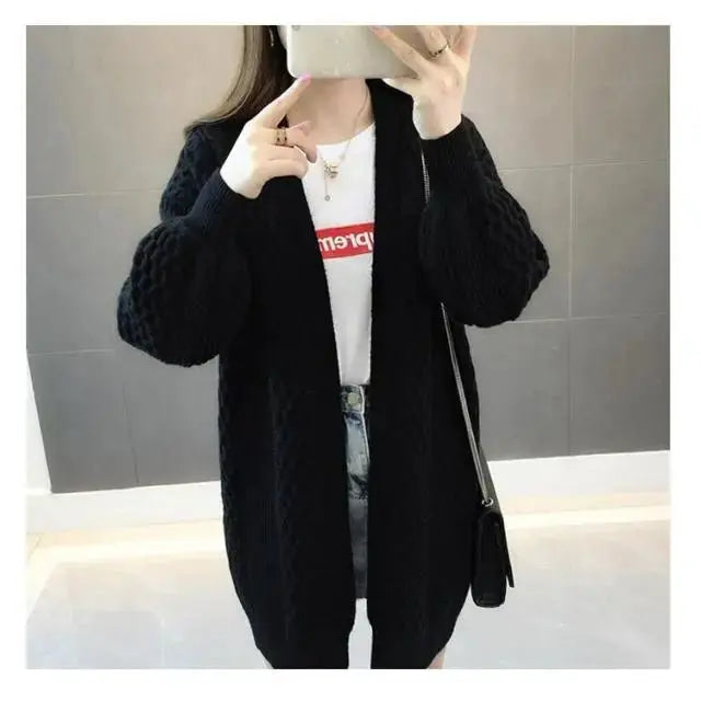 Winter lantern sleeve cardigan Long Sweater Women 2021 Lantern Sleeve Open Stitch Oversized Sweater Knit Coat nowadaysfashion