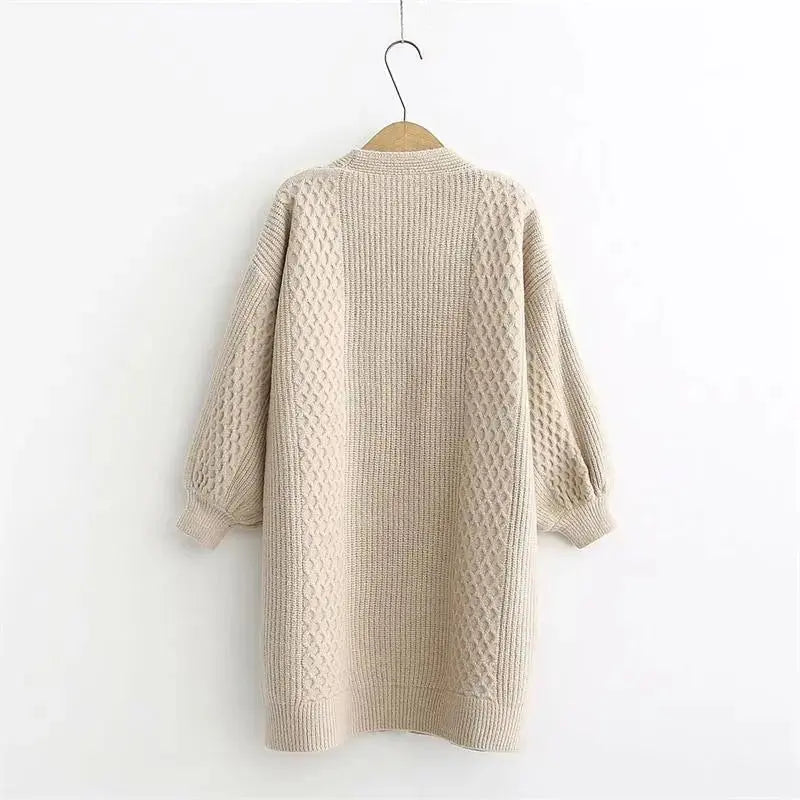 Winter lantern sleeve cardigan Long Sweater Women 2021 Lantern Sleeve Open Stitch Oversized Sweater Knit Coat nowadaysfashion