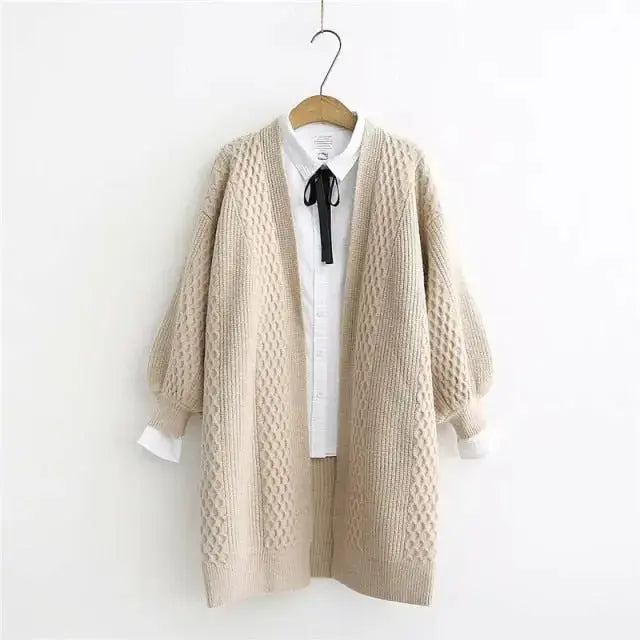 Winter lantern sleeve cardigan Long Sweater Women 2021 Lantern Sleeve Open Stitch Oversized Sweater Knit Coat nowadaysfashion