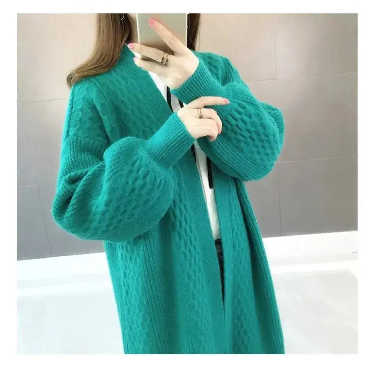 Winter lantern sleeve cardigan Long Sweater Women 2021 Lantern Sleeve Open Stitch Oversized Sweater Knit Coat nowadaysfashion