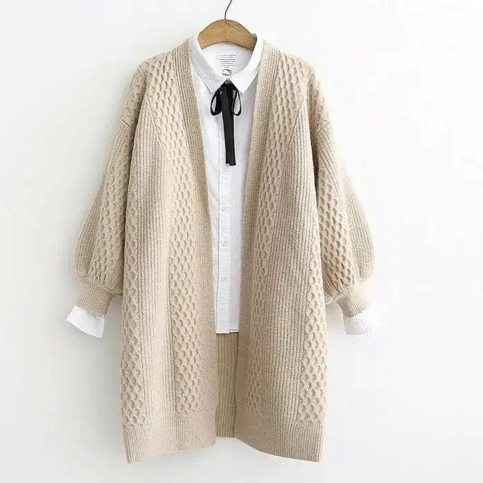 Winter lantern sleeve cardigan Long Sweater Women 2021 Lantern Sleeve Open Stitch Oversized Sweater Knit Coat nowadaysfashion