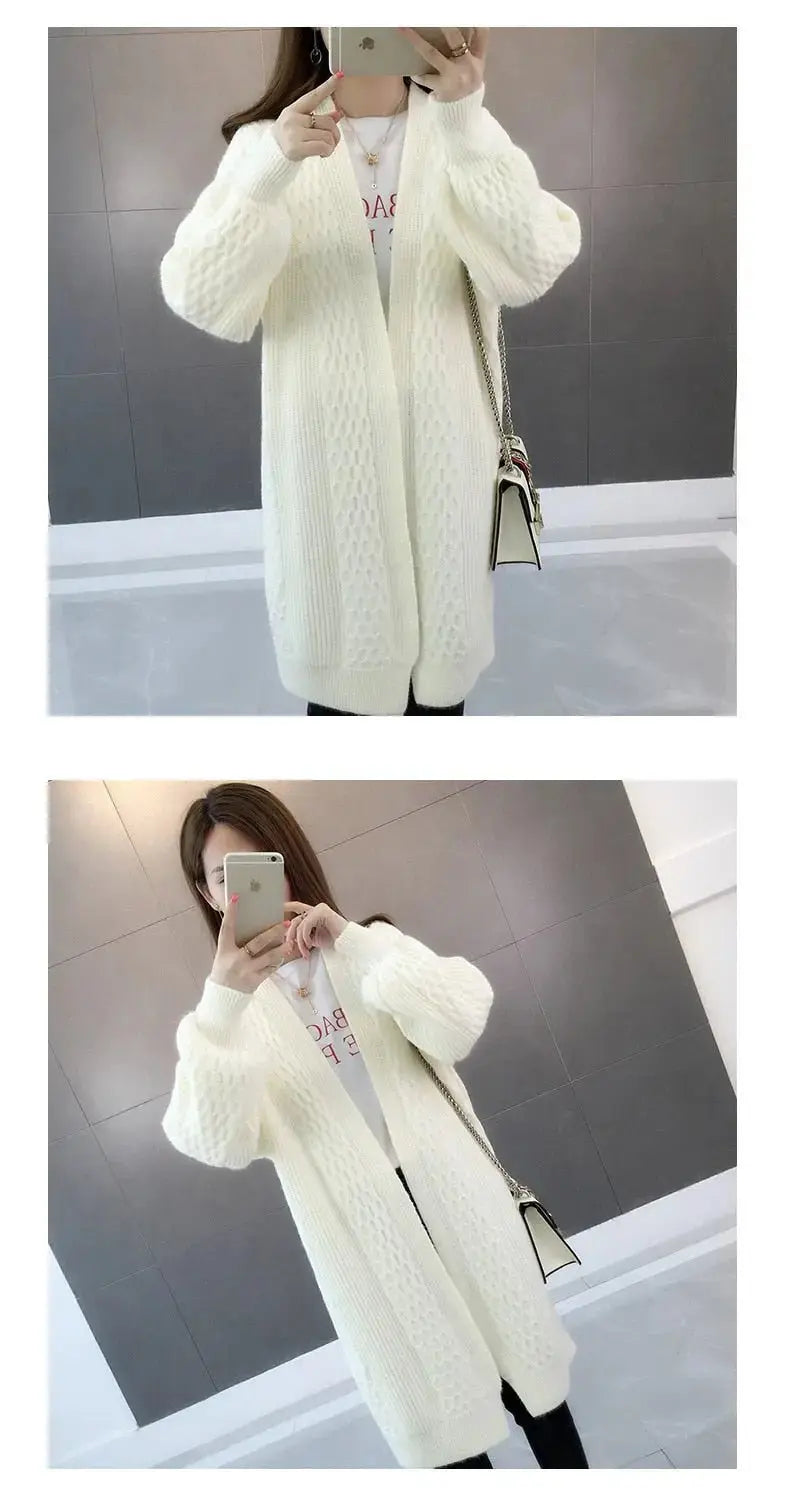 Winter lantern sleeve cardigan Long Sweater Women 2021 Lantern Sleeve Open Stitch Oversized Sweater Knit Coat nowadaysfashion