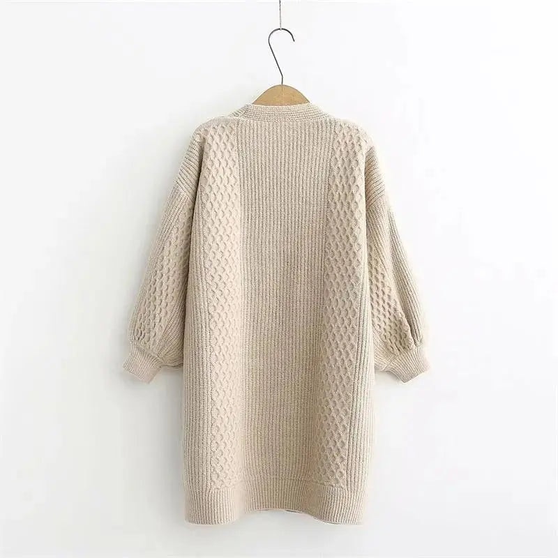 Winter lantern sleeve cardigan Long Sweater Women 2021 Lantern Sleeve Open Stitch Oversized Sweater Knit Coat nowadaysfashion