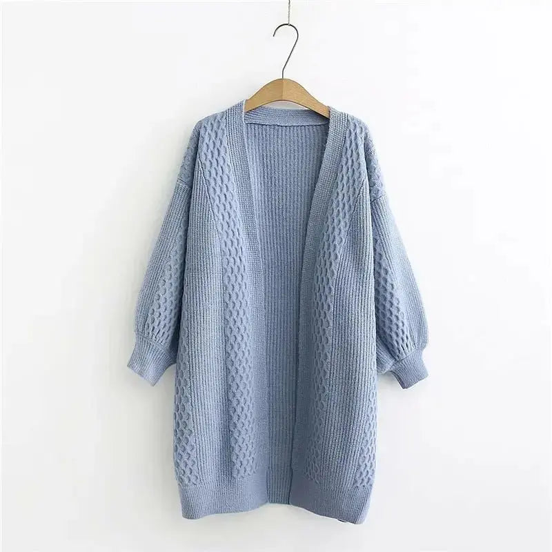Winter lantern sleeve cardigan Long Sweater Women 2021 Lantern Sleeve Open Stitch Oversized Sweater Knit Coat nowadaysfashion
