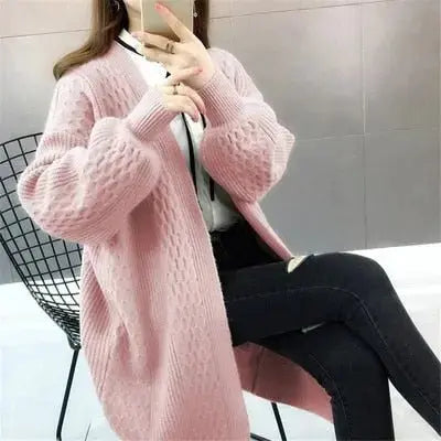 Winter lantern sleeve cardigan Long Sweater Women 2021 Lantern Sleeve Open Stitch Oversized Sweater Knit Coat nowadaysfashion