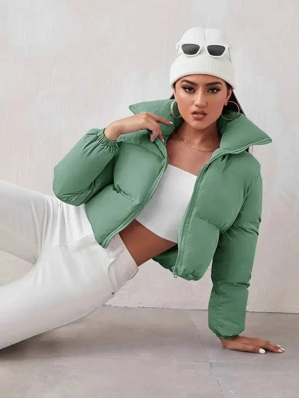 Winter long sleeve stand collar casual coat cotton jacket - Blade & Thread