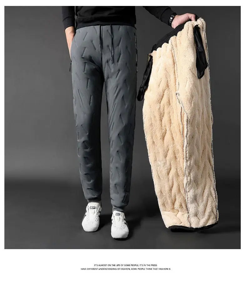 Winter Zip Pockets Thicken Fleece Sweatpants Joggers Water Proof Thermal Trousers - Blade & Thread