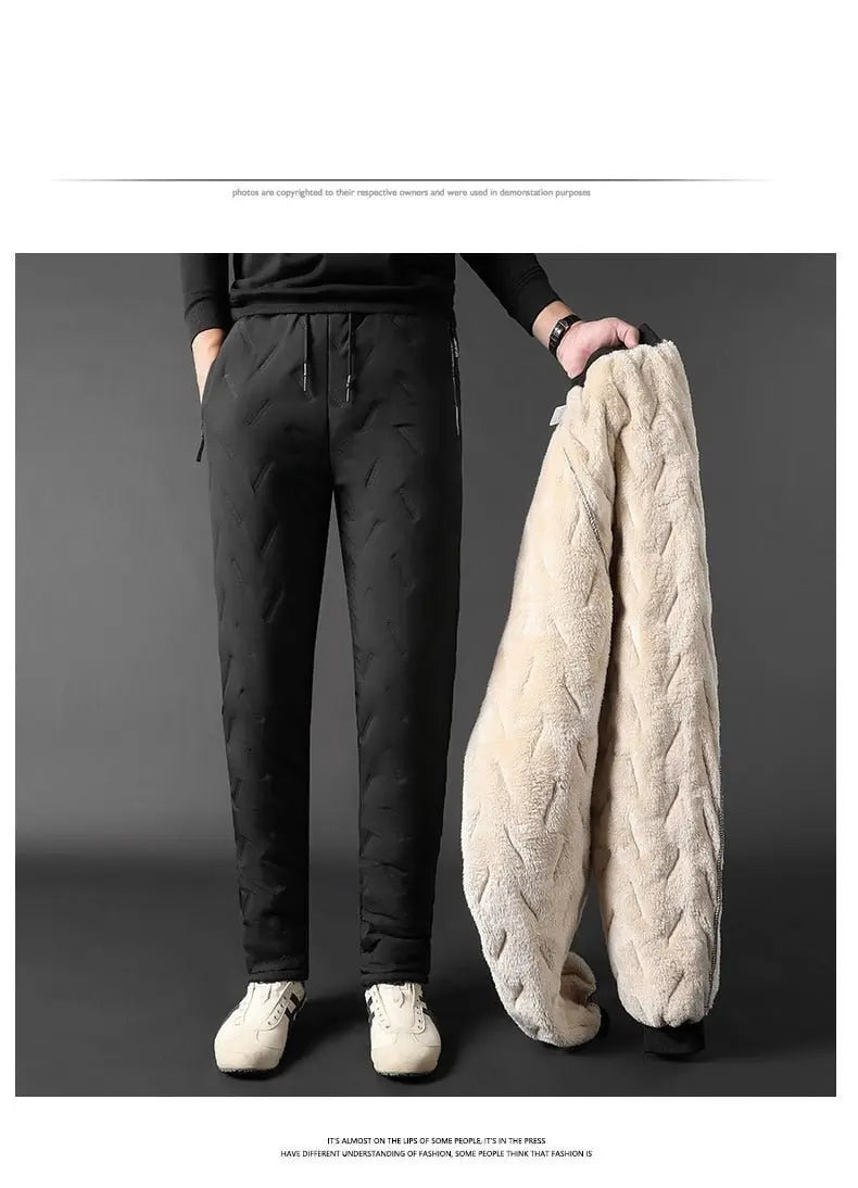 Winter Zip Pockets Thicken Fleece Sweatpants Joggers Water Proof Thermal Trousers - Blade & Thread