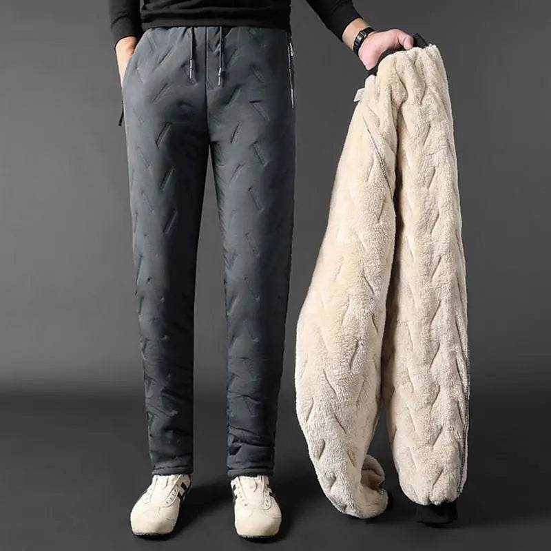Winter Zip Pockets Thicken Fleece Sweatpants Joggers Water Proof Thermal Trousers - Blade & Thread