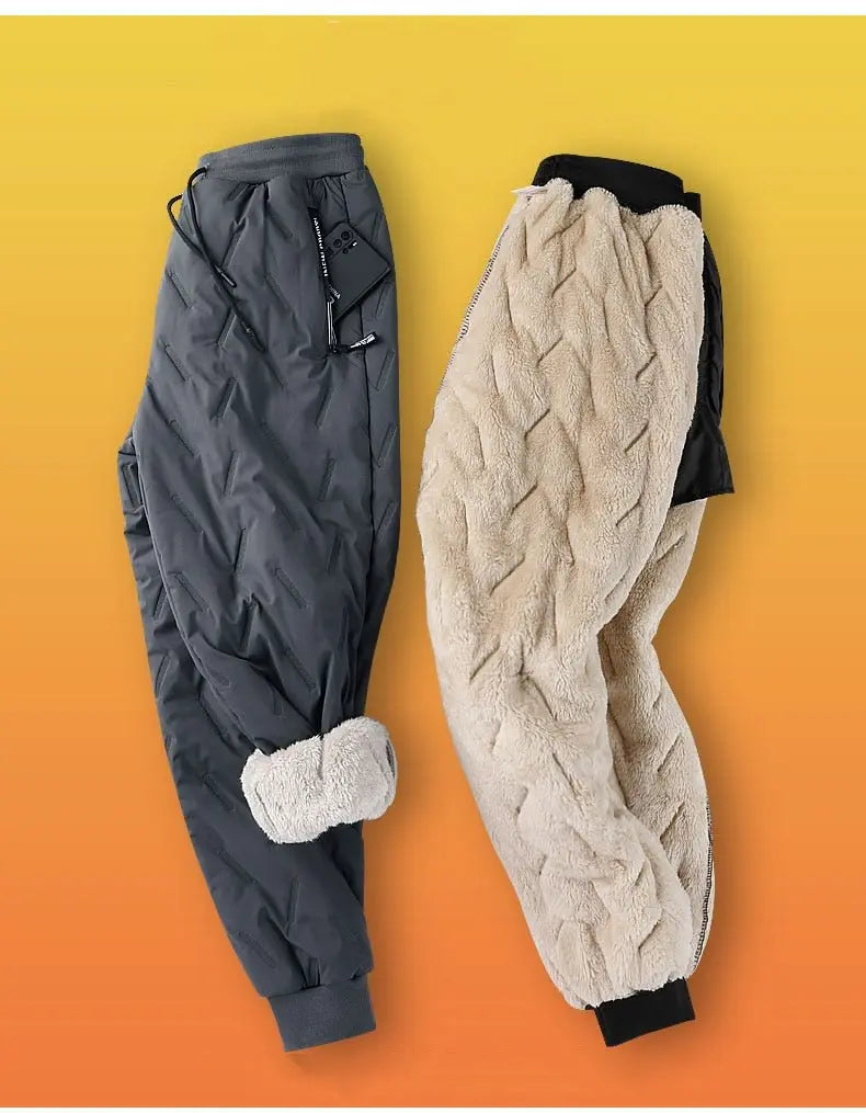 Winter Zip Pockets Thicken Fleece Sweatpants Joggers Water Proof Thermal Trousers - Blade & Thread