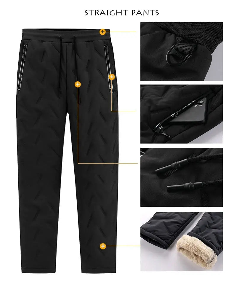 Winter Zip Pockets Thicken Fleece Sweatpants Joggers Water Proof Thermal Trousers nowadaysfashion