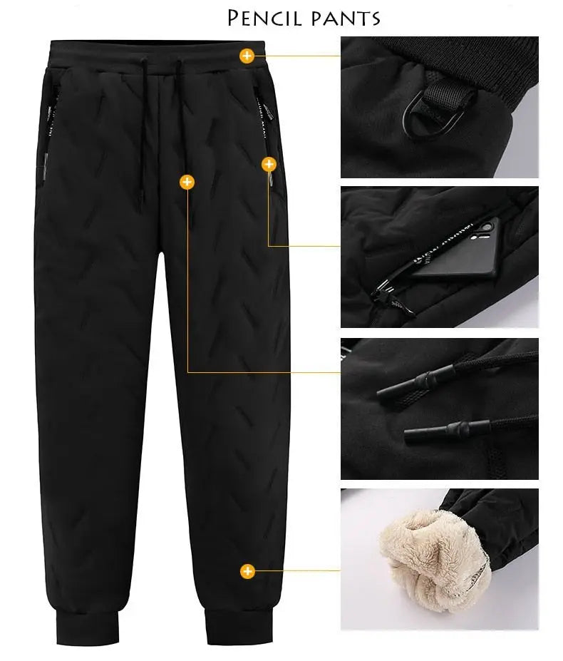Winter Zip Pockets Thicken Fleece Sweatpants Joggers Water Proof Thermal Trousers nowadaysfashion