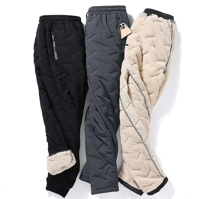 Winter Zip Pockets Thicken Fleece Sweatpants Joggers Water Proof Thermal Trousers - Blade & Thread